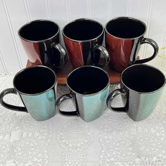 Set Of 6 Pier 1 Imports Mosaic Stoneware Mugs 12 Oz Handpainted Rust Colors - Picture 6 of 10